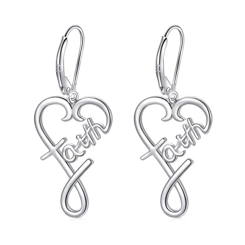 DAOCHONG S925 Sterling Silver Word Calligraphy Jewelry Faith Inspirational Message Charm Love Heart Dangle Drop Hoop Earring for Women - Image 1